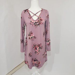 Celeste Lilac Floral Print Long Sleeve Babydoll Dress XL
